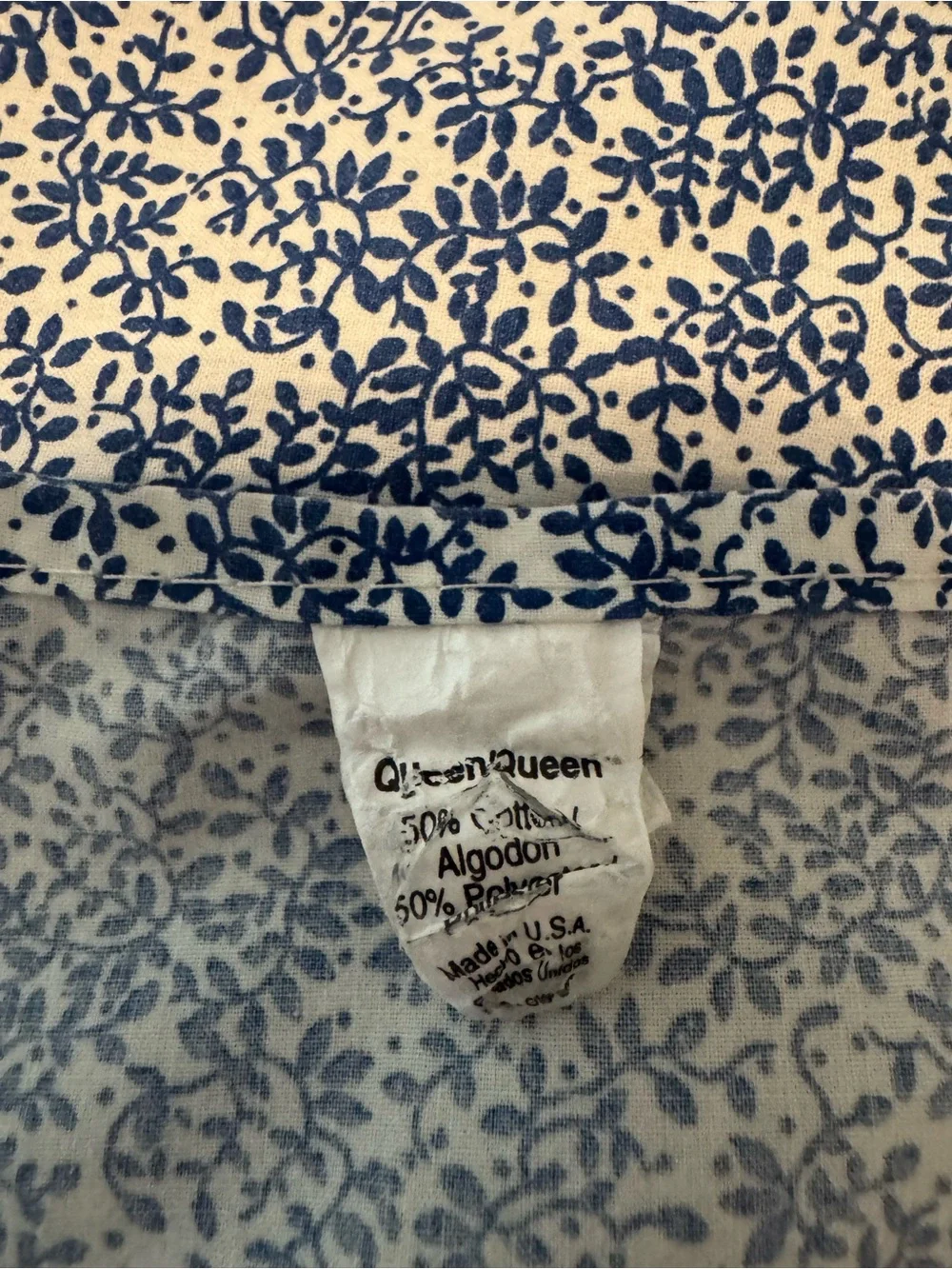 Blue & White Floral Flat Sheet Size Queen